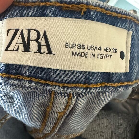 ZARA Womens Jrans 4 Distressed Ripped Wide Leg Blue Streetwear Denim - Picture 6 of 8